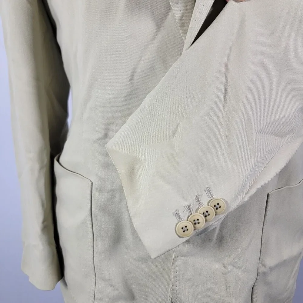 Nat Nast Men's Sport Coat Blazer Two Button Beige‎ Twill 100% Silk Size Medium